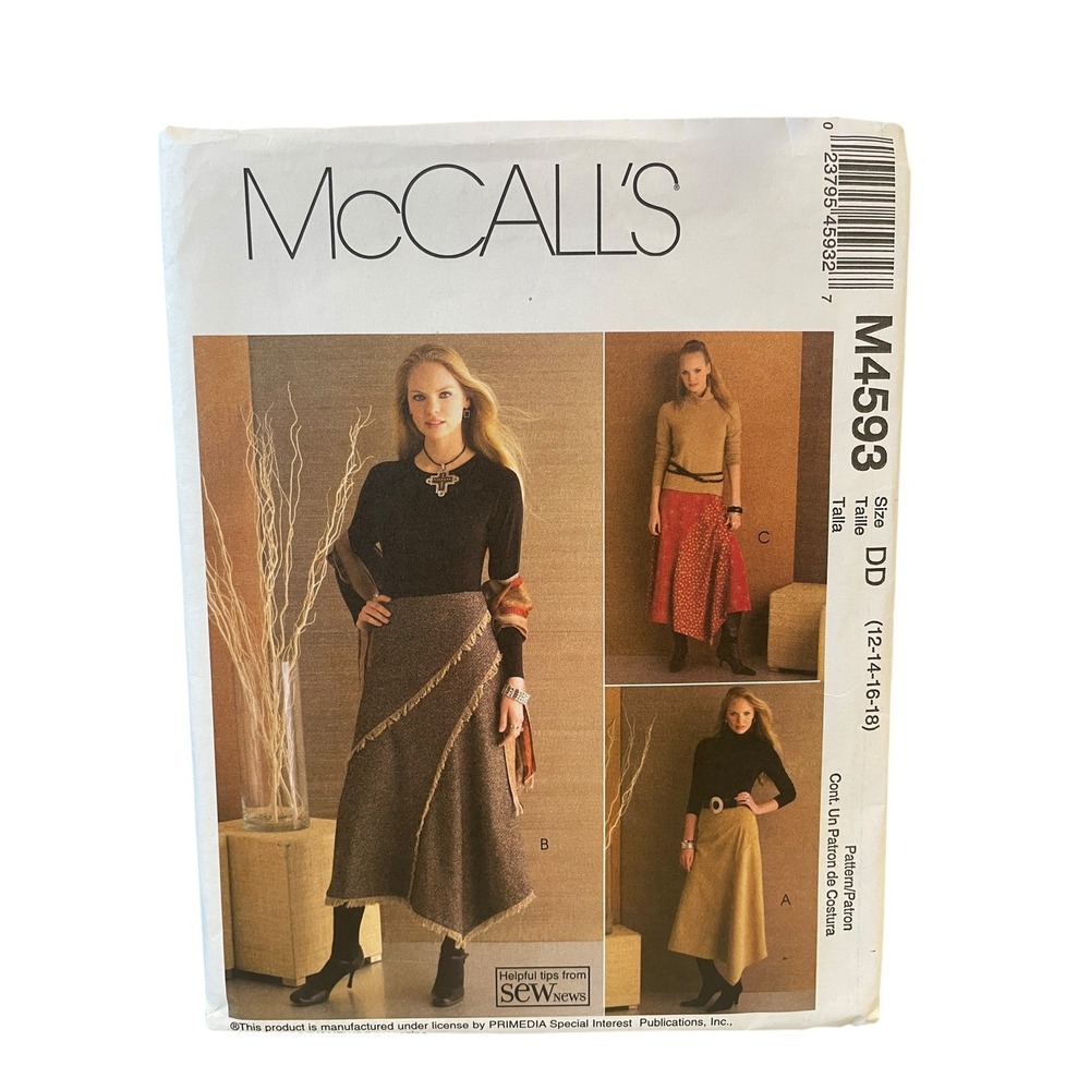 McCall's Sewing Pattern M4593 Misses Skirts Size 12-18 Asymmetrical Hemline FF